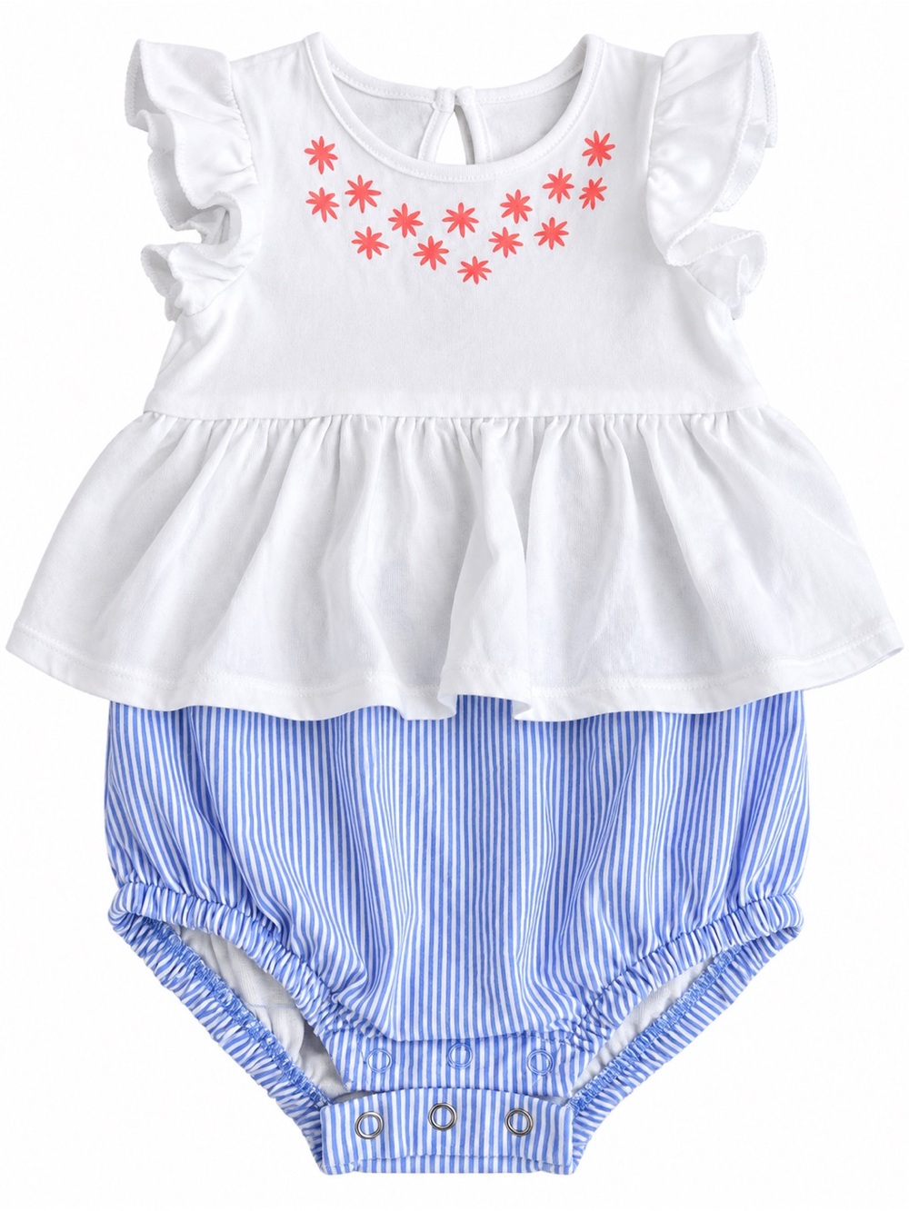 Cat & Jack White Top and Blue Striped Baby Bloomers with Coral Floral Detail